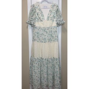 ASOS Women's 10 Eyelet Tiered Midi Tea Dress Mixed Ditsy‎ Print Embroidered NWT